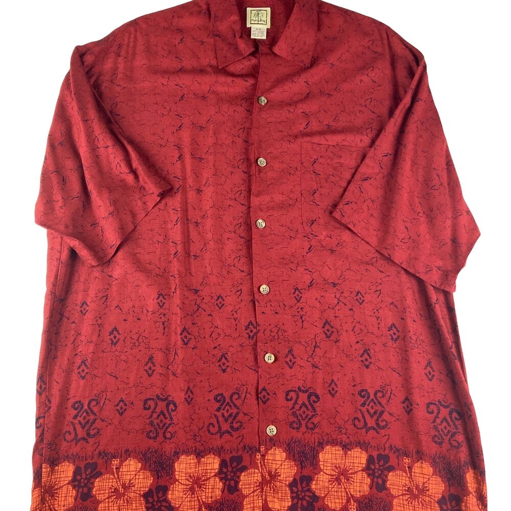 Morro Bay Shirt Mens Medium Red Hawaiian Tropical Floral Button Up Viscose 33x24